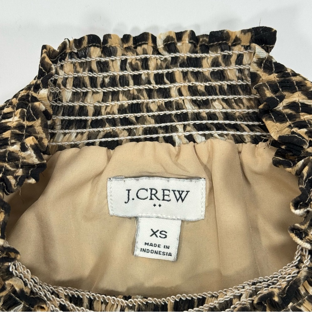 J. Crew Leopard Print Long-Sleeve Mock Ruffle Neck Women's Size XS Shirt Blouse - Picture 3 of 5